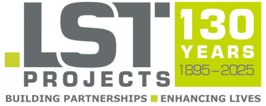 LST 130 years, strapline on one line & square logo grey transparent background - PNG